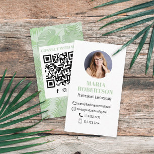Connect with Me QR Code Social Media Palm Leaves Business Card