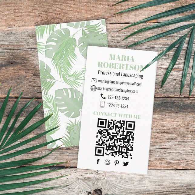 Connect with Me | QR Code Social Media Palm Leaves Business Card (Creator Uploaded)