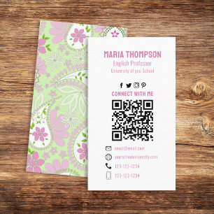 Connect With Me   Social Media QR Code Paisley  Business Card