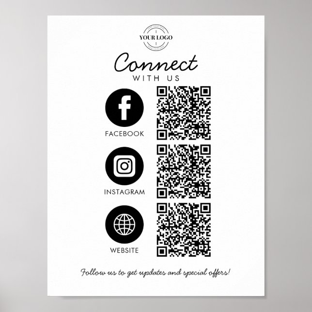 Connect with Us 3 QR Code Website Business Logo Poster (Front)