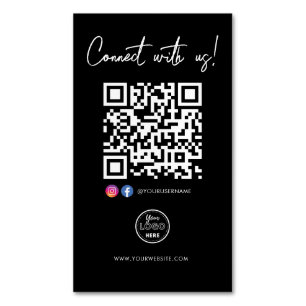 Connect With Us Facebook Instagram QR Code Logo Magnetic Business Card