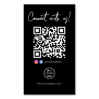 Connect With Us Facebook Instagram QR Code Logo Magnetic Business Card