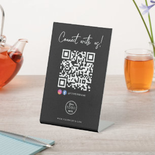 Connect With Us Facebook Instagram QR Code Logo Pedestal Sign
