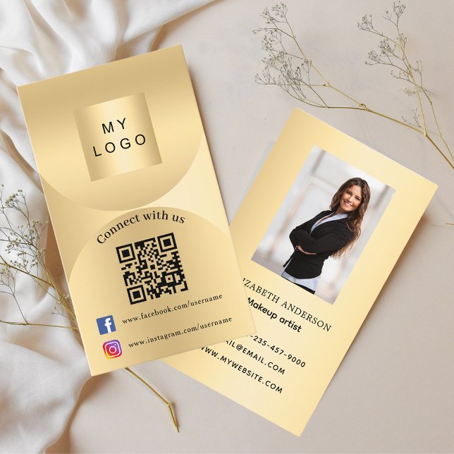 Connect with us gold photo Qr code social media Business Card (Creator Uploaded)