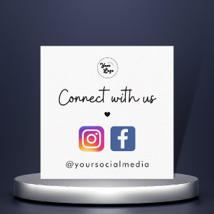 Connect with Us Heart Instagram Facebook QR Code Square Business Card