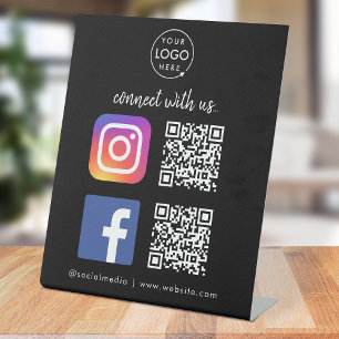Connect with us Instagram Facebook QR Code Black Pedestal Sign