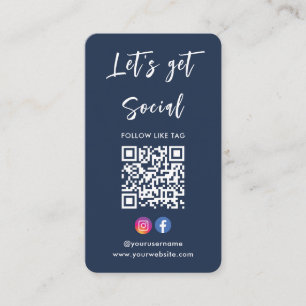 Connect With Us Instagram Facebook Qr Code Navy Business Card