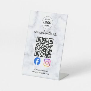 connect with us instagram facebook social media qr pedestal sign