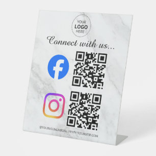 connect with us instagram facebook social media qr pedestal sign