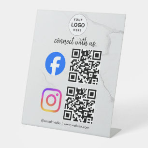 connect with us instagram facebook social media qr pedestal sign