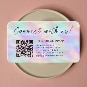 Connect with us Iridescent Opal Stylish Qr Code Business Card