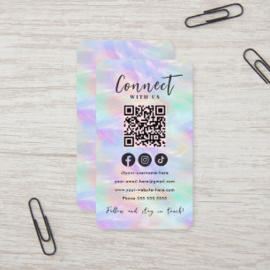 Connect With Us Iridescent Opal Stylish QR Code Business Card