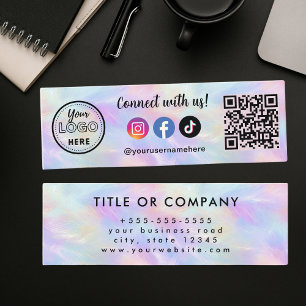Connect With Us Iridescent Opal Stylish Qr Code Mini Business Card