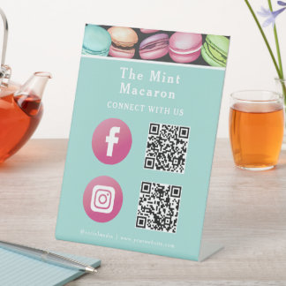 Connect With Us | Logo French Macaron Mint Pedestal Sign