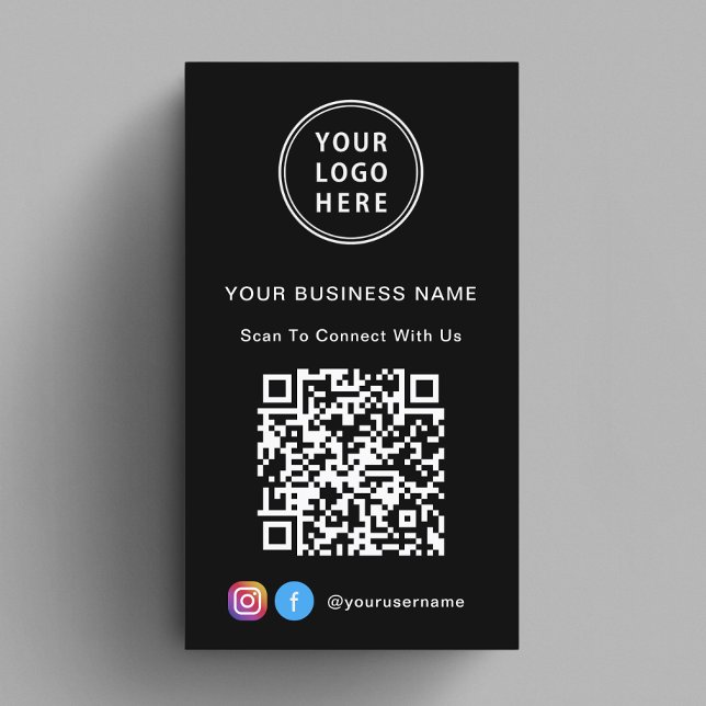 Connect With Us Logo QR Code Black Business Card (Capture attention, make connections, and leave a lasting impression with our modern QR business card)