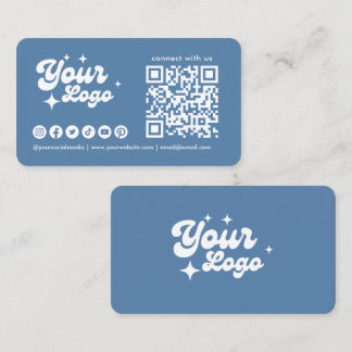 Connect With Us Logo Qr Code Dusty Blue Business Card