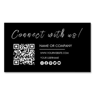 Connect with us Logo Qr Code Minimalist Black Magnetic Business Card