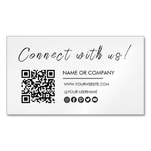 Connect with us Logo Qr Code Minimalist White Magnetic Business Card
