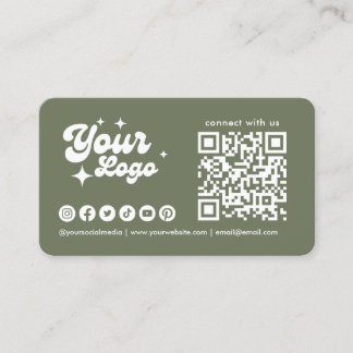 Connect With Us Logo Qr Code Sage Green Business Card