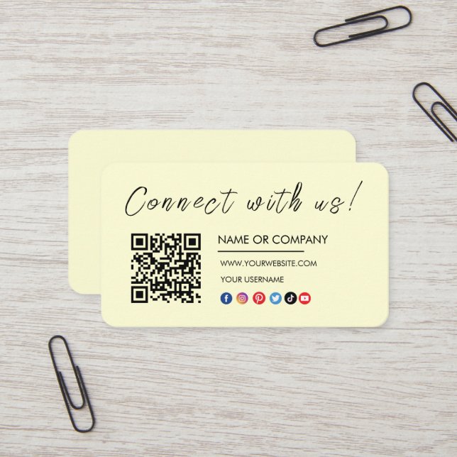 Connect with us Logo Qr Code Social Media Groovy Business Card (Front/Back In Situ)