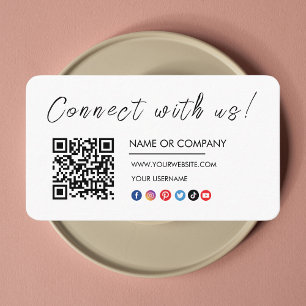 Connect with us Logo Qr Code Social Media White Business Card