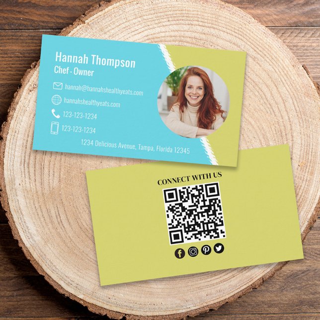 Connect With Us | Modern Photo QR Code Teal Business Card (Creator Uploaded)