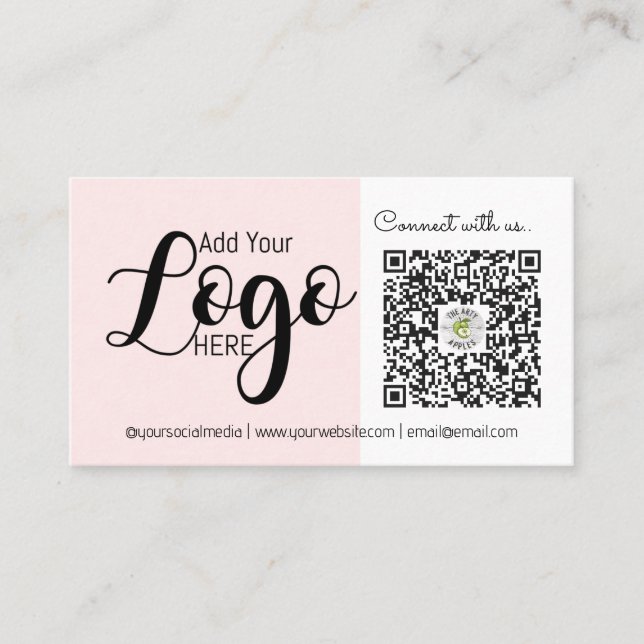 Connect with Us: Pink Social Media QR Code Busines Business Card (Front)