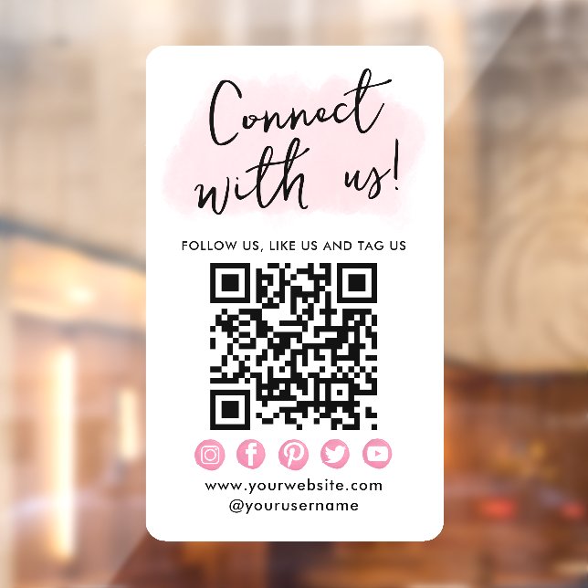Connect With Us Pink Social Media QR Code Modern Window Cling (Sheet 2)