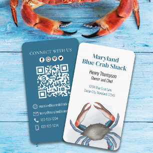 Connect With Us   QR Code Blue Crab Coastal Sea Business Card