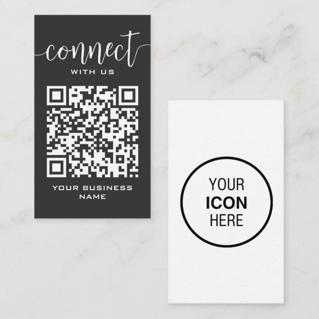 Connect With Us Qr Code Grey Chic Modern Minimal Business Card (Front/Back)