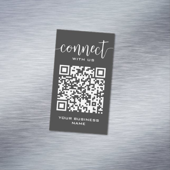 Connect With Us Qr Code Grey Chic Modern Minimal Magnetic Business Card (In Situ)