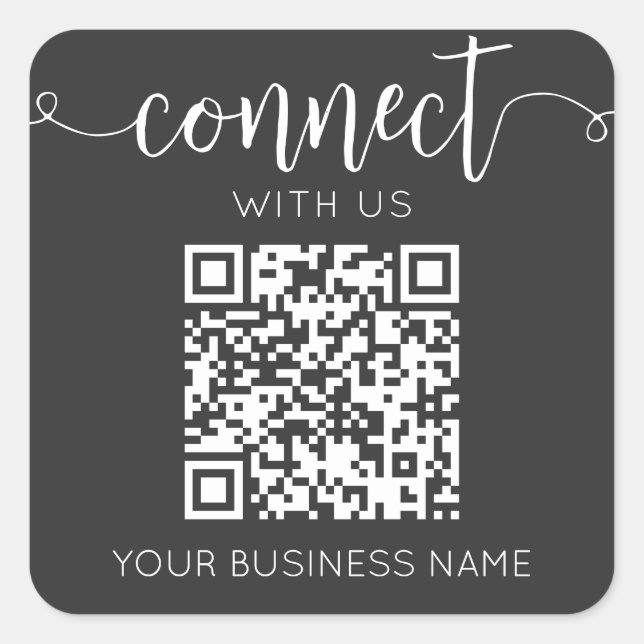 Connect With Us Qr Code Grey Chic Modern Minimal Square Sticker (Front)