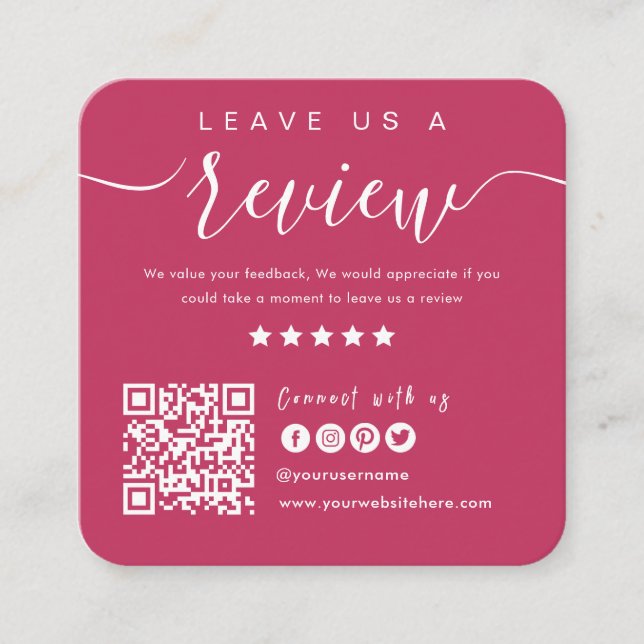 Connect With Us QR Code | Leave Us A Review Modern Square Business Card (Front)
