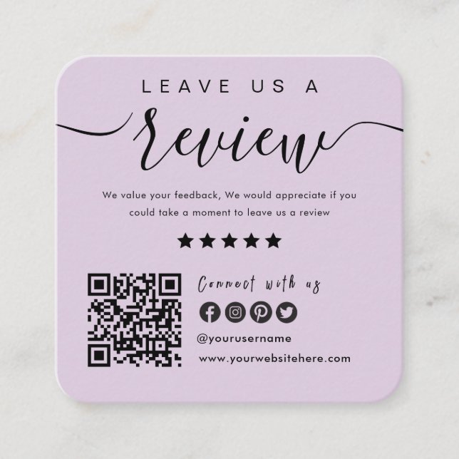 Connect With Us QR Code | Leave Us A Review Modern Square Business Card (Front)