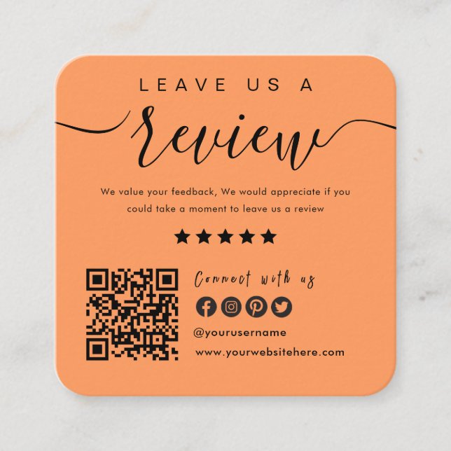 Connect With Us QR Code | Leave Us A Review Modern Square Business Card (Front)