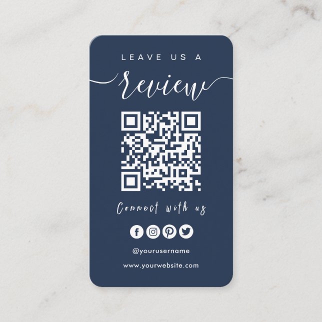 Connect With Us QR Code | Leave Us A Review Script Business Card (Front)