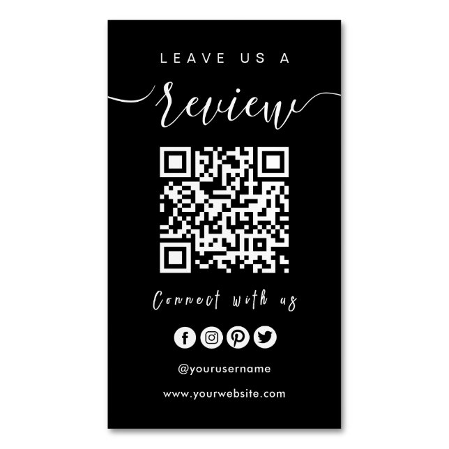 Connect With Us QR Code | Leave Us A Review Script Magnetic Business Card (Front Vertical)