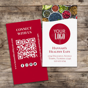 Connect With Us QR Code Logo Modern Photo Red Business Card