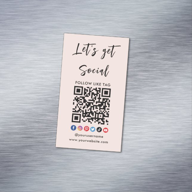 Connect With Us Qr Code Professional Blush Pink Magnetic Business Card (In Situ)