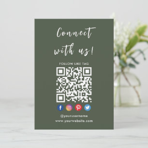 Connect With Us Qr Code Social Media Dark Green Invitation