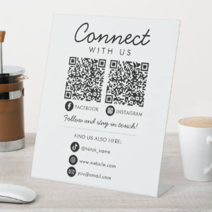 Connect with Us QR Code Social Media Follow Us Pedestal Sign