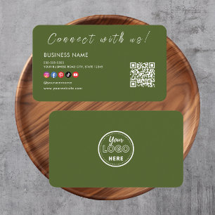 Connect with us Qr Code Social Media Moss Green Business Card