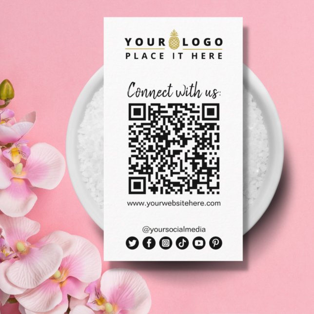 Connect With Us QR Code Social Media Simple White Business Card (Creator Uploaded)