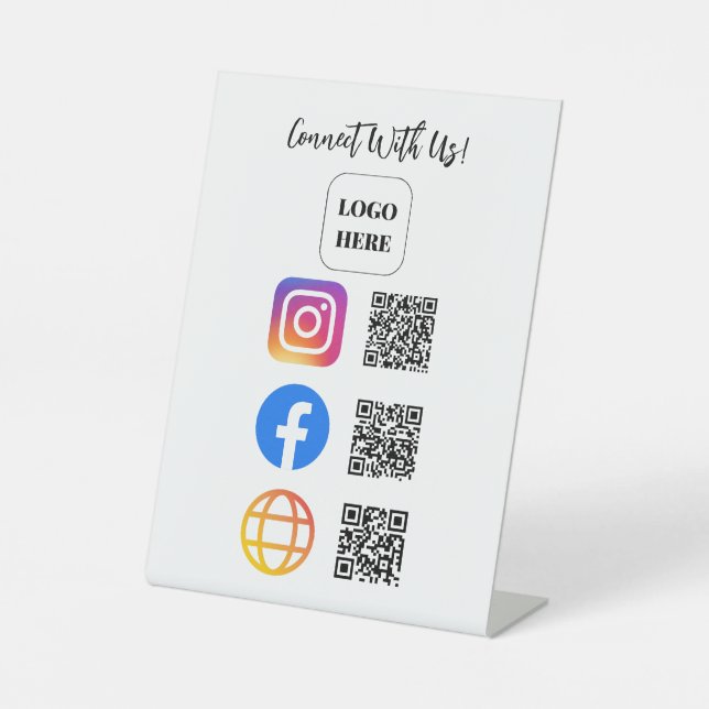 Connect With Us QR Code Tabletop Pedestal Sign (Front)