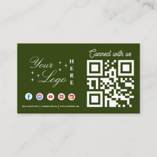 Connect with us social media green QR Code  Business Card