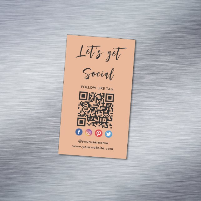 Connect With Us Social Media Modern Orange Qr Code Magnetic Business Card (In Situ)