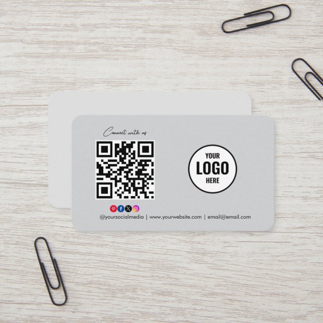 Connect with us Social Media QR Code Black Busines Business Card (Front/Back In Situ)