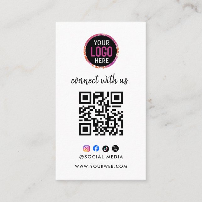 Connect with us | Social Media QR Code Black Business Card (Front)