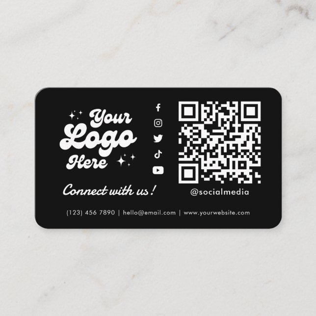 Connect with us Social Media QR Code Black Business Card (Front)