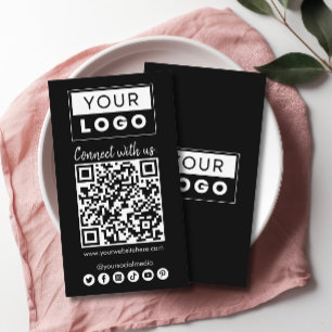 Connect with us Social Media QR Code Black Business Card